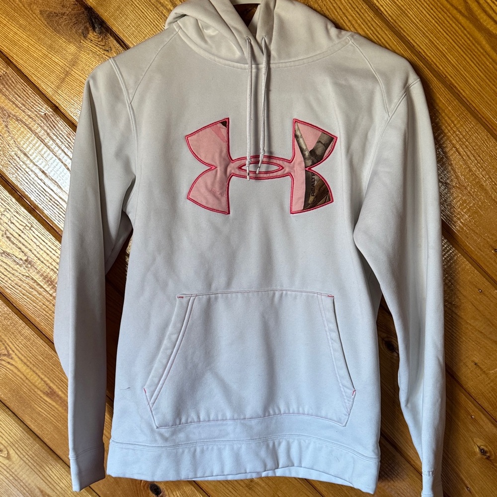 Under Armour White Hoodie with Pink Emblem